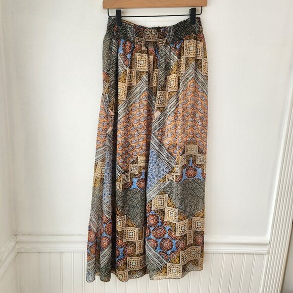 Poetry Maxi Skirt Artsy Elastic Pull-On Waist Geometric Printed Women's L - Picture 2 of 9